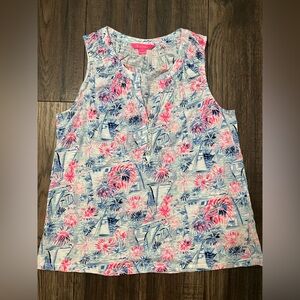 Lilly Pulitzer Essie Tank Sea to Shining Sea Printed Button Sleeveless Top Large